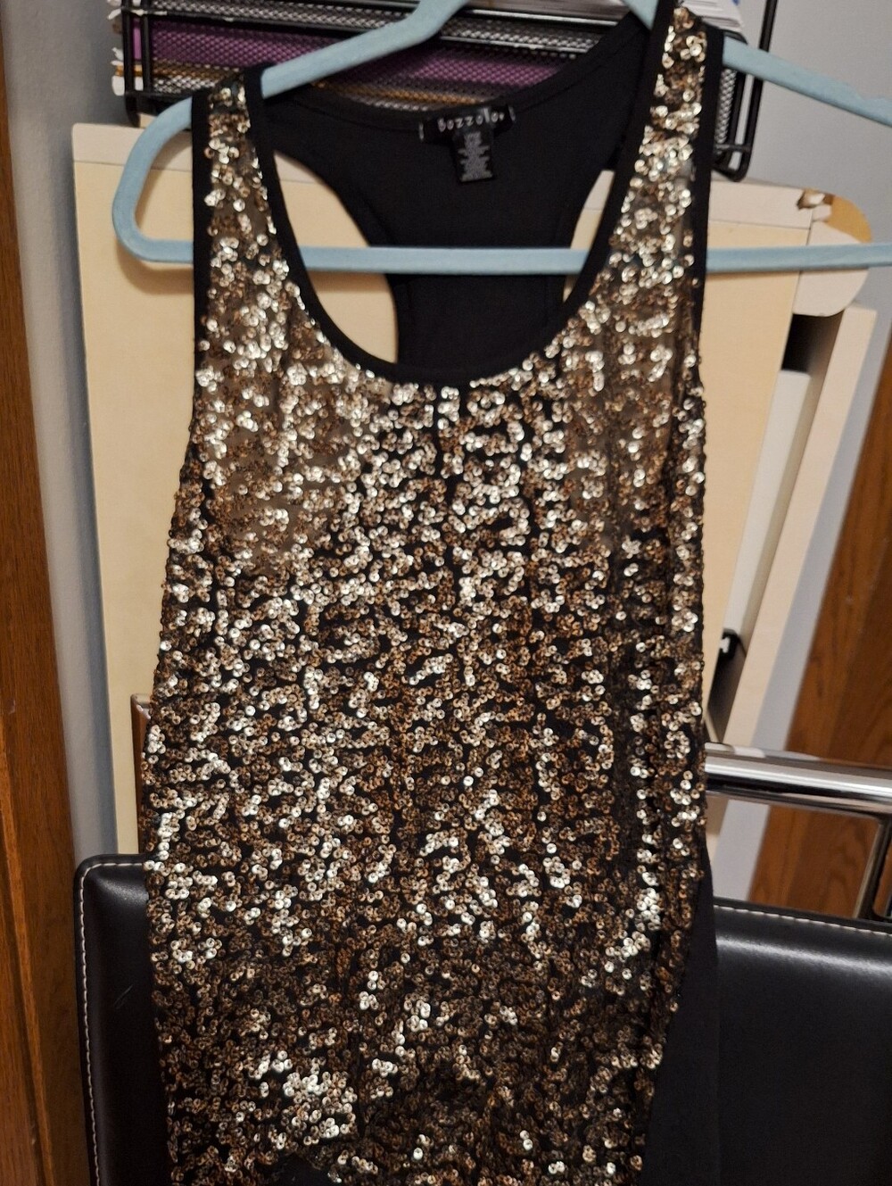 Bozzolo Black Tank Top with Gold Sequins